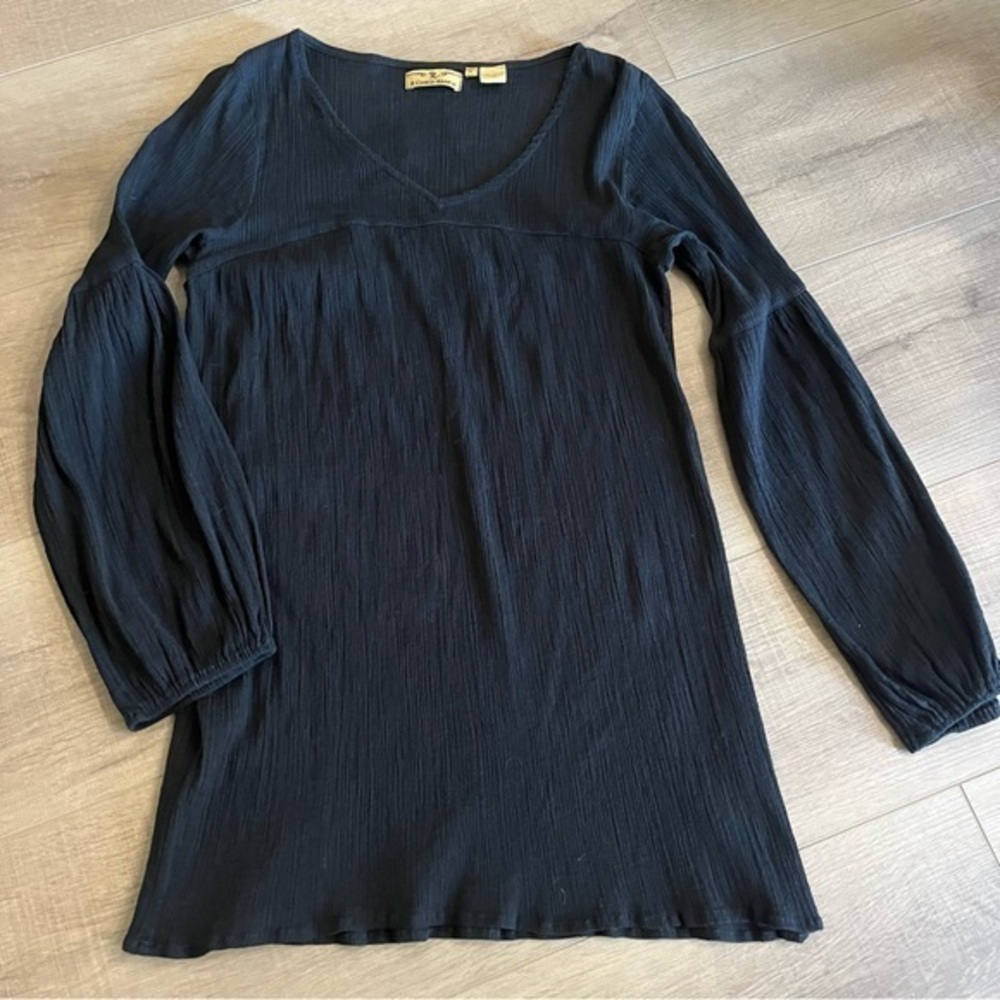 R Cinco Ranch Black Dress Balloon  Sleeves Vneck Lightweight Cotton M Western‎